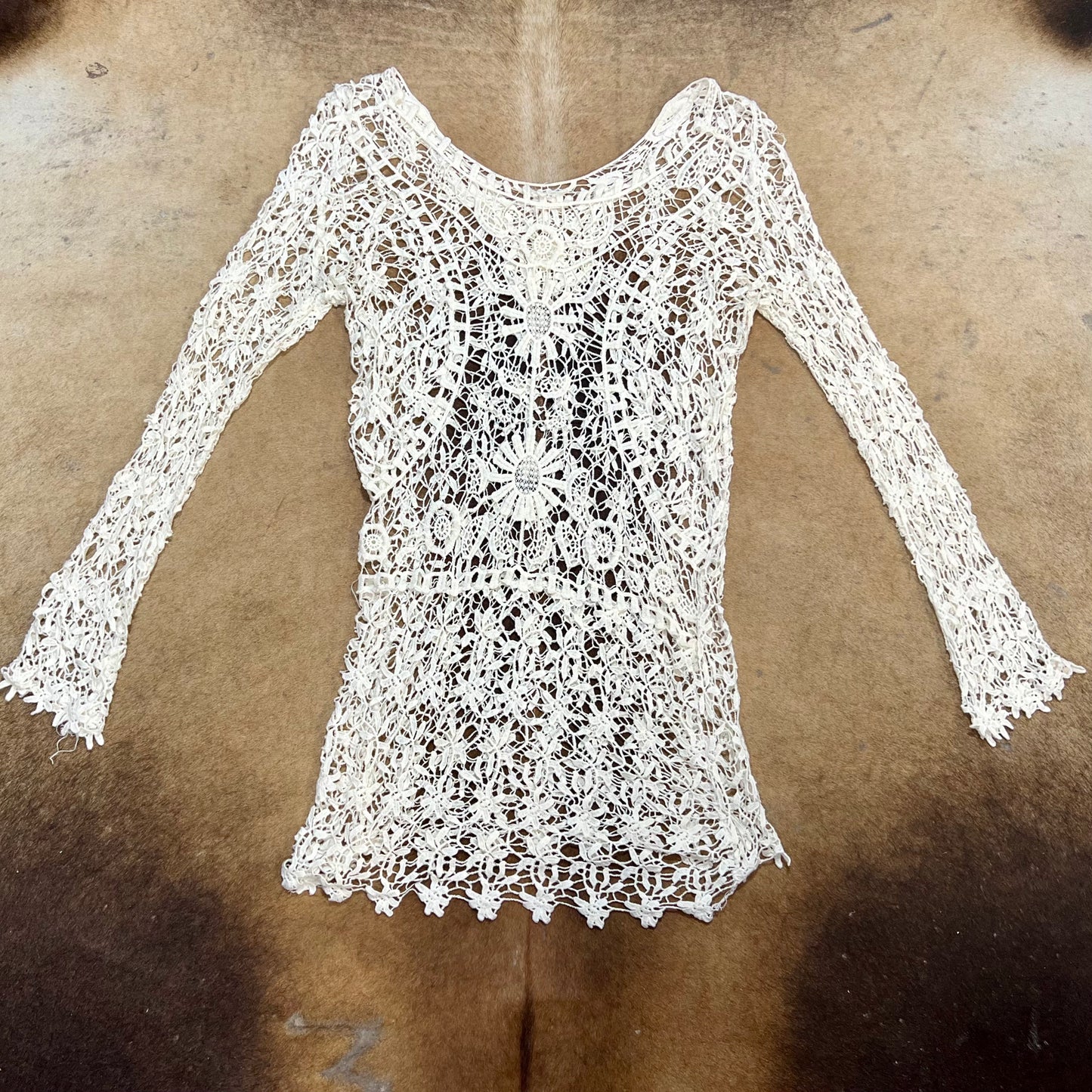 Vintage Women's Long Sleeve Crochet Top - MED