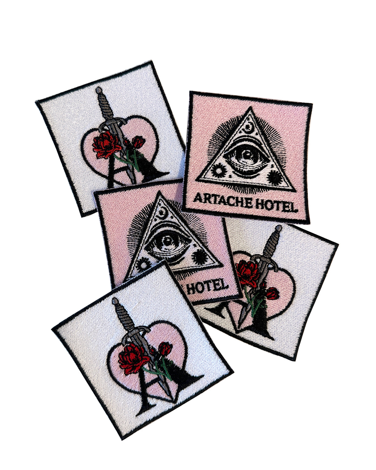 2 Pack of Heartache Dagger & Triangle Eye Embroidered Patches