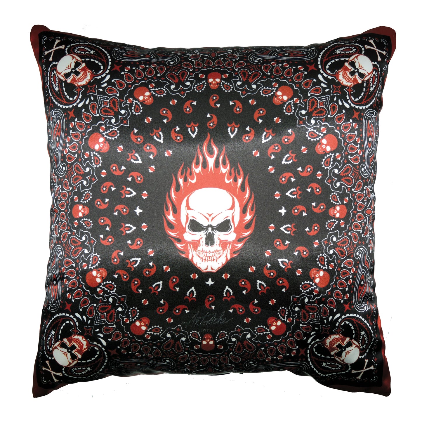 Flaming Skull Bandana Decorative Throw Pillow