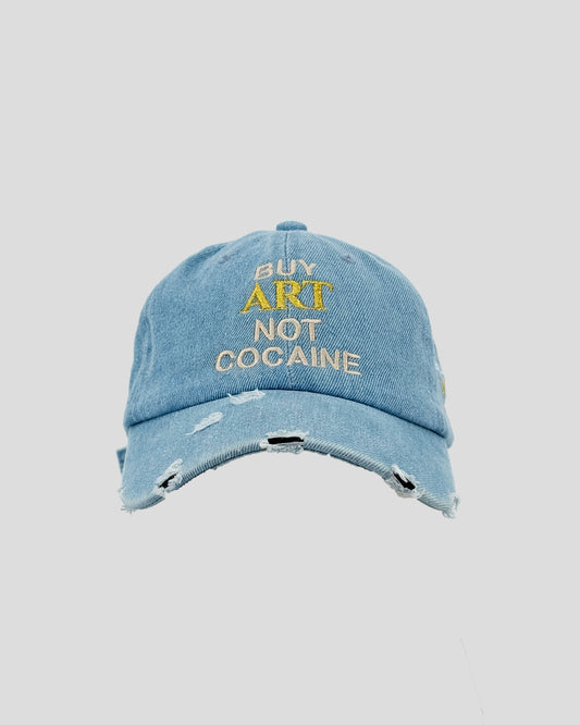 BUY ART NOT COCAINE Light Ripped Denim Hat