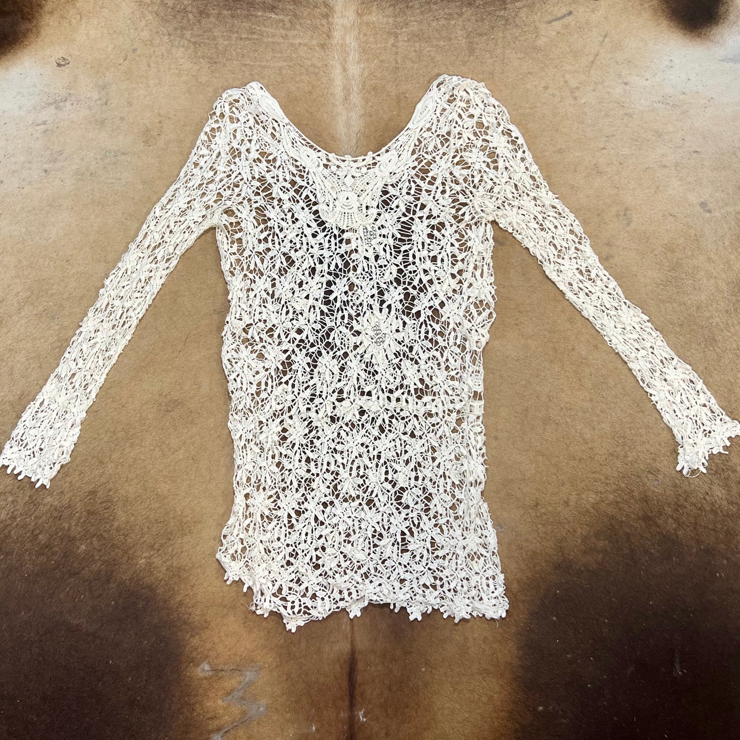 Vintage Women's Long Sleeve Crochet Top - MED