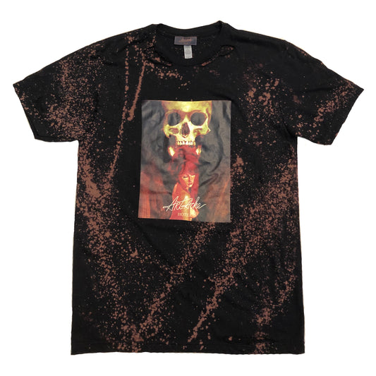 FRONT VIEW of Destroyed & Hand Dyed 'Death Skull' T-Shirt 