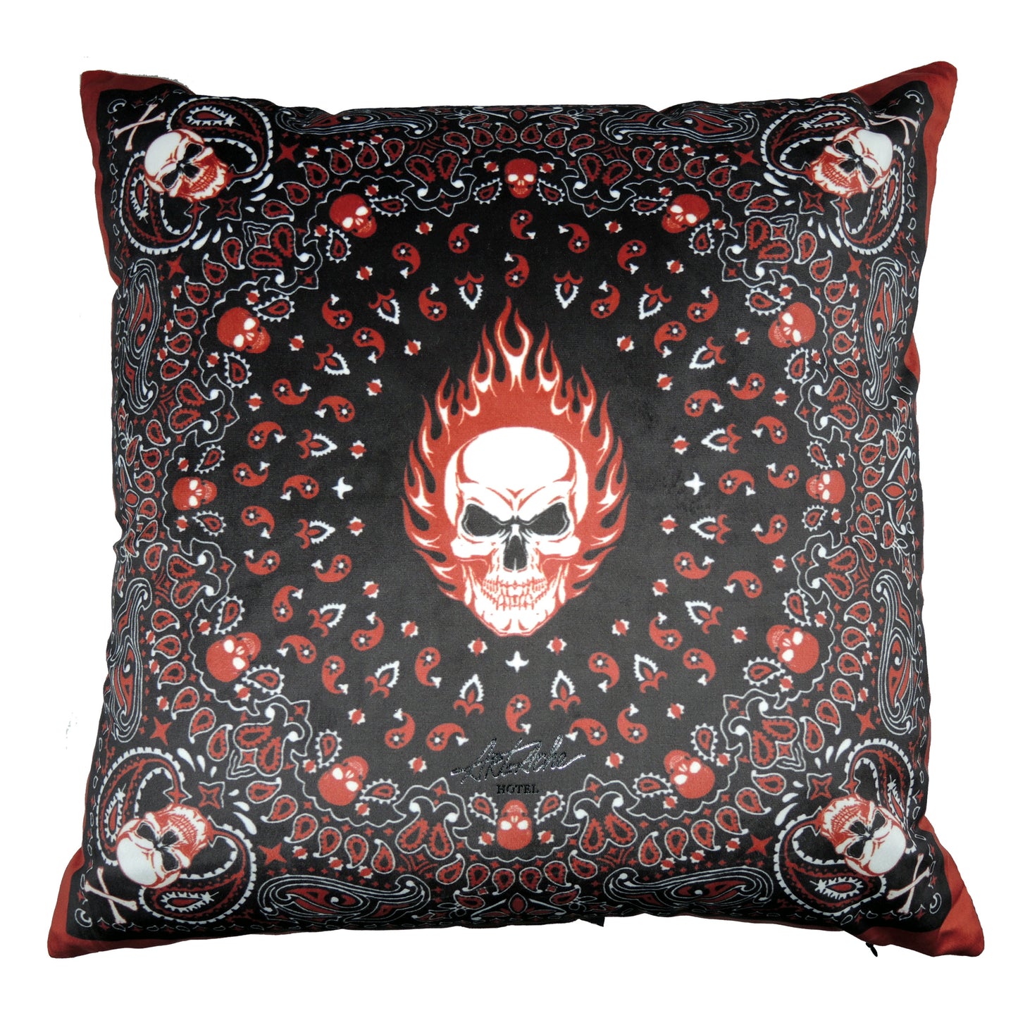 Flaming Skull Bandana Decorative Throw Pillow